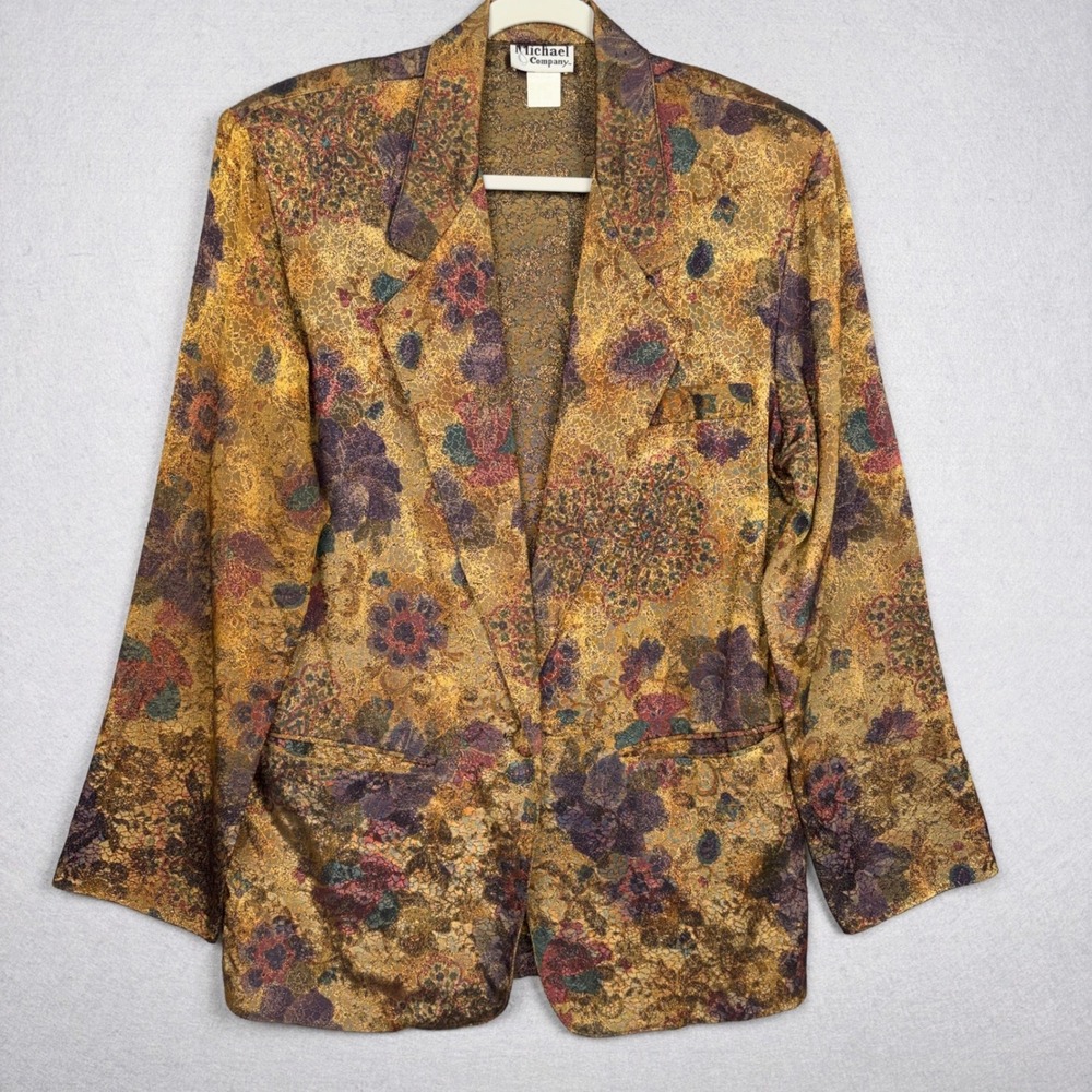 Michael & Company Blazer Womens S Vintage 90s Metallic Floral Brocade USA